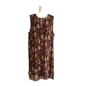 Lane Bryant Dress Plum Yellow Floral Sleeveless Accordion Pleat Midi Size 22 NEW